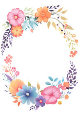 Wall Mural - Watercolor floral illustration - bouquets, frame, border. colorfull flowers, leaf branches on white background, Wedding invites, transparent white background with copy space