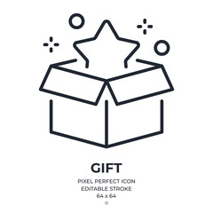 Wall Mural - gift box open editable stroke outline icon isolated on white background flat vector illustration. pi