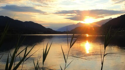 Canvas Print - Picturesque sunset on the Weissensee mountain lake