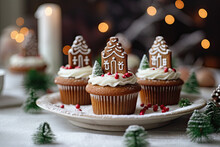 Christmas Cupcakes With Cream Cheese And Christmas Decor