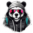 Panda wearing hat with sunglasses. Modern street style for sticker or t-shirt design. Generative AI