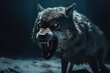 Wolf snarling night. Generate Ai