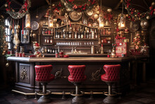 Cozy Retro Bar Decorated For Christmas
