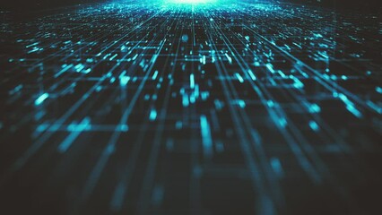 Poster - Hitech Space Scifi Network Landcape Background/ 4k animation of an abstract digital data business technology landscape including connected lines and numbers with depth of field shifting