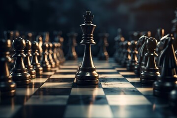 Close up chess competition game board business chess figure strategy management. Generative AI