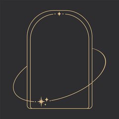 Wall Mural - golden celestial frame, border, arch line art esoteric minimal decoration with sparkles isolated on 