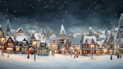 Wall Mural - Christmas village in vintage style. Generative AI