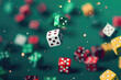 Colorful Array Of Casino Dice Rolling Across Green Felt
