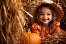 A Cute Child With Pumpkins