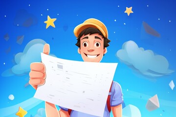 Fototapete - Cartoon man with a piece of paper. Beautiful illustration picture. Generative AI