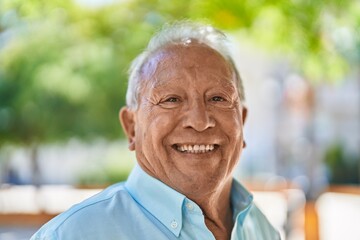 Wall Mural - Senior grey-haired man smiling confident standing at park