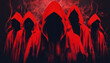 Halloween red cloak mystery people or monsters  with copy space
