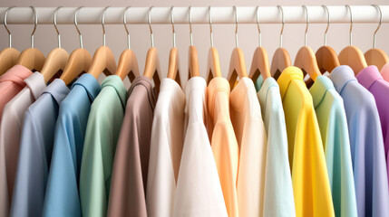 Wall Mural - Clothes on clothing rack.  Pastel colorful closet in shop