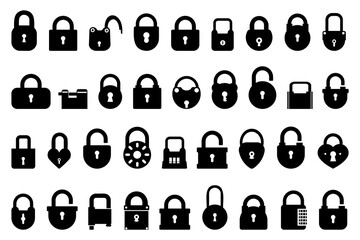 Poster - Black lock icon collection. Set of black lock icons. Vintage lock shape collection