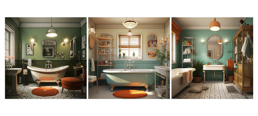 Wall Mural - home retro vintage bathroom interior design