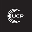© designhill - UCP letter technology logo design on black background. UCP creative initials letter IT logo concept. UCP setting shape design