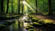 Enchanting view of tranquil forest. Beautiful illustration picture. Generative AI