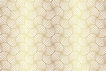 Wall Mural - luxury seamless gold circle stripe line and fan shape pattern, vector background illustration.