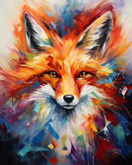 Wall Mural - Abstract expressionist and watercolor digital painting of a fox