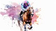 Abstract racing horse with jockey from splash of water.Generative AI