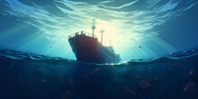 A Sunken Ship At The Bottom Of The Ocean,a Dangerous Journey.HD Wallpaper 