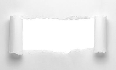 Poster - white curled torn paper or cardboard message backdrop with rough edges and blank copy space for text