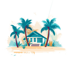 Wall Mural - beach bungalow nestled among palm trees, with white sand