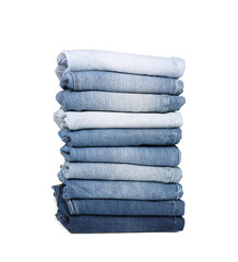 Wall Mural - Stack of different folded jeans isolated on white