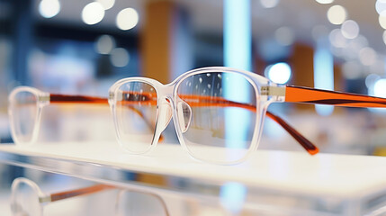 Wall Mural - Eyeglasses in white store.