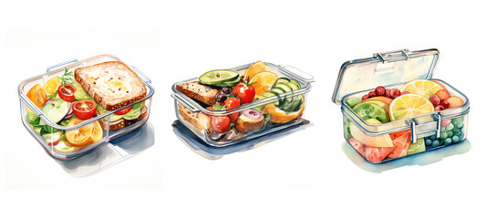 meal lunch box glass watercolor