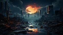Apocalyptic Destroyed City Ruins. Generative Ai