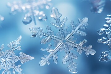 Wall Mural - snowflake on a blue background macro