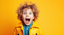 Surprised Little Kids On Yellow Plain Background Banner Poster
