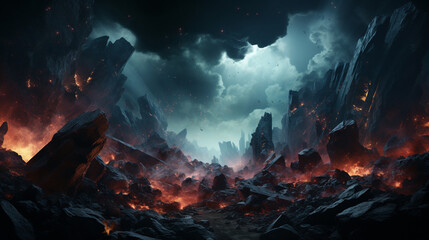 Wall Mural - Cosmic space rocks presented in a dramatic and action-packed scene. Generative Ai