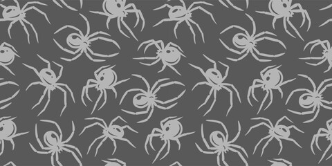 Wall Mural - Halloween seamless pattern with spiders for monochrome halloween design. Wallpaper or background with tarantula or insects for october party banner, poster or postcard