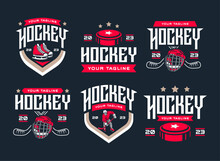 Hockey Logo Bundles, Emblem Collections, Designs Templates. Set Of Hockey Logos Vector