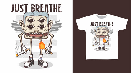 Wall Mural - Monster with cigarette doodle t shirt and apparel design concepts