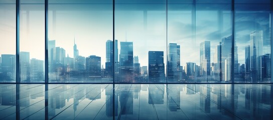 Wall Mural - Empty modern business office skyscrapers. High-rise buildings in commercial district with blue sky. bright and clean high tech office background