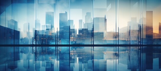 Wall Mural - Empty modern business office skyscrapers. High-rise buildings in commercial district with blue sky. bright and clean high tech office background