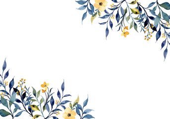 Wall Mural - Watercolor yellow blue floral frame