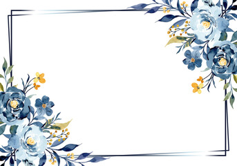 Wall Mural - Beautiful watercolor blue flower frame