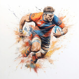 a colourful sketch of a rugby player isolated on a white background