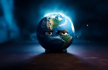 planet earth with a sad face. concept of the climate crises and global warming. the spending of eart