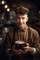 Wall Mural - shot of a young man holding freshly made coffee