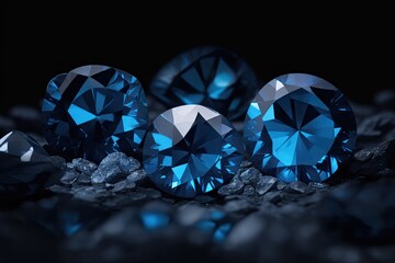 bunch of blue diamonds on a black background. ai generative