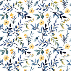 Wall Mural - Watercolor blue floral seamless pattern