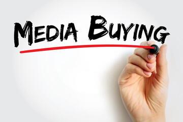Poster - media buying - process used in paid marketing efforts, text concept background