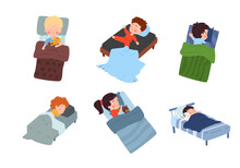 Set Of Happy Sleeping Children In Different Poses Flat Style