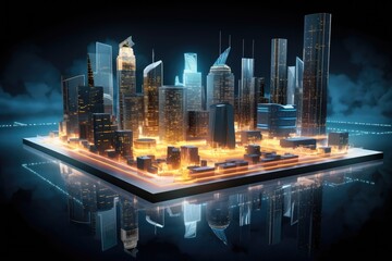 Poster - 3d hologram of futuristic cityscape