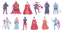 Set Of Historical Medieval Characters - Cartoon Flat Vector Illustration Isolated On White Background.